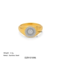 Minimalist two-tone 18k gold plated stainless steel signet ring with sun face design - US 6 / Portrait (DZR101896)