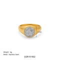 Two-tone 18k gold plated stainless steel signet ring with silver angel cherub relief - US 6 / Angel (DZR101902)