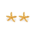 18K gold-plated titanium steel starfish earrings with textured surface on white background - One Pair / Gold