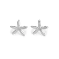 Silver starfish stud earrings with textured finish in 18K plated stainless steel - One Pair / Silver