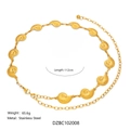Golden stainless steel chain belt featuring intricate textured shell design, 112cm length - Gold