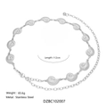 Silver conch shell chain belt in stainless steel, adjustable 112cm length for women - Silver