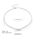 Silver stainless steel snake chain collar necklace with three graduated zircon stones - Collar 40+5cm / Silver