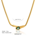 Ανοξείδωτο κολιέ με αλυσίδα φίδι σε χρυσό 18k και πράσινη πέτρα σε σχήμα δακρύου - Πράσινο Ζιρκόνια σε Σχήμα Δάκρυ (DZN302737) / Χρυσός 18K / 38+5cm / Χρυσό με πράσινο ζιργκόν