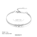 Polished silver stainless steel snake chain bracelet with three round zircon stones - Anklet 21+4cm / Silver