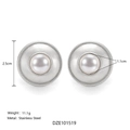 Retro style 18k gold plated stainless steel round hoop earrings with large faux pearls - Silver Pearl