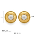 Retro stainless steel earrings in gold finish featuring round white faux pearls - Gold Pearl