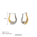 Boucles d'oreilles en U bicolores en acier inoxydable avec zircon carré et or 18k - Style en U