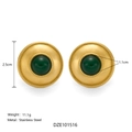 Pendientes de aro retro en acero inoxidable chapado en oro de 18k con piedra verde - Estilo Vintage Redondo (Modelo 1)