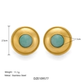 Vintage 18k gold plated stainless steel hoop earrings with turquoise stone inlay - Gold Blue Stone