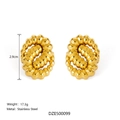 Golden 18k irregular twisted oval stud earrings in polished stainless steel texture - Spiral Texture Studs (Style B)