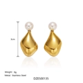 Golden irregular twist earrings with white pearls and stainless steel finish, 3cm drop - Artificial Pearl Drop Earrings (Style C)