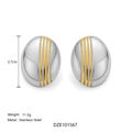 Boucles d'oreilles ovales bicolores en acier inoxydable avec des rayures dorées - Ovale