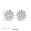 Pendientes de botón en acero inoxidable plateado con relieve de sol y luna minimalista - Sol Plateado (Par)