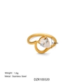 18k gold plated stainless steel heart ring with pear-cut white zircon stone - US 7 / Waterdrop A
