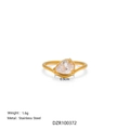 18K gold plated stainless steel ring featuring a pear-cut zircon and geometric lines - US 6 / Waterdrop B