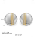 Boucles d'oreilles rondes bicolores en acier inoxydable avec rayures dorées - Style Rond