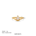 18k gold plated stainless steel V-shaped ring with triangular zircon stone - US 7 / Brief Style