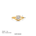 18k gold plated wave design stainless steel ring with 0.7cm sparkling zircon stone - US 7 / Round Zircon Style