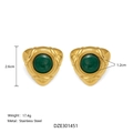 Pendientes vintage de acero inoxidable con baño de oro 18k y piedra verde redonda - Pendientes Verdes