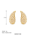 Boucles d'oreilles gouttes en acier inoxydable doré 18 carats avec pavé de perles - Clous d'Oreilles Pavés en Perles Artificielles (Style I)