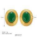 Pendientes de acero inoxidable bañados en oro 18k con piedras verdes ovales - Estilo Vintage Ovalado (Modelo 2)