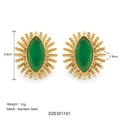 Pendientes de sol en acero inoxidable bañado en oro de 18k con gema verde marquesa - Forma Rayos de Sol (Modelo 3)