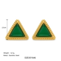 Pendientes de triángulo en acero inoxidable dorado con piedra preciosa verde - Forma Triangular (Modelo 5)