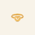 18k gold plated stainless steel tai chi ring with matte finish and textured band - US 6 / Heart Style - Gold