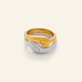 Anello bicolore in acciaio al titanio placcato oro 18k con design a vortice yin yang - Combinazione Tai Chi
