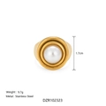 Bague minimaliste en acier inoxydable plaqué or 18 carats avec incrustation de perle - US 6 / Style Minimaliste à Perle Unique (DZR102323)