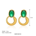 Vintage 18k gold plated stainless steel stud earrings with oval emerald green stones - Oval Green Stone Style (DZE102510) / Green Stone Style