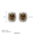 Edelstahl-Ohrstecker mit ovalem Tigerauge-Stein und strukturiertem rechteckigem Rahmen - Creolen-Stil / Braun