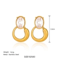 Elegant 18k gold plated stainless steel hoop earrings with oval crystals, 3.3cm size - Oval White Stone Style (DZE102583) / White Stone Style