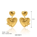 Classic 18k gold plated stainless steel double heart drop earrings with star motif detail - Style A - Gold