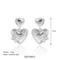 Silver stainless steel double heart earrings with four-pointed star and 18k gold plating - Style A - Silver