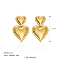 Polished 18k gold plated stainless steel double heart drop earrings for women - Style B - Gold