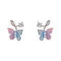 Elegant butterfly stud earrings with pearl zircon and blue-pink gradient resin wings - Pink Blue Gradient