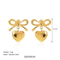 Elegante 18k vergulde roestvrijstalen oorbellen met strik en hartvormige hanger - Stijl E - Goud