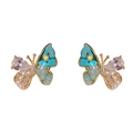 Elegantes pendientes de mariposa en plata s925 con turquesa azul, circón y perlas - 44# Pendientes de Botón de Mariposa Combinada con Zirconia y Perla Artificial Azul