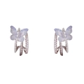 Chic silver butterfly hoop earrings with purple wings and sparkling cubic zirconia - Rhinestone Artificial Pearl Purple Butterfly Ear Loop / Silver
