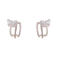 Sparkling butterfly earrings with white cat-eye wings and silver layered crystal bands - Gold Plated Rhinestone Butterfly Triple Layer Stud / Silver
