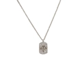 Collier à pendentif rectangulaire argenté avec relief fleur de lys et pavé de zircons - Argent
