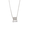 Glinsterende zilveren franjeketting met pavé cilinder hanger en drie kleine stenen - Zilver