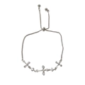 Adjustable silver cross bracelet featuring sparkling white zircon stones and sliding clasp - Silver