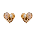 Boucles d'oreilles cœur vintage français avec perles, pierres roses et métal doré - Boucles d'Oreilles Clous Cœur Fleur Perle