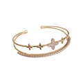 Bracelet jonc ouvert doré à double couche avec des motifs de trèfle en zircone brillant - Or