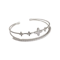 Bracelet double rang argenté avec breloques trèfles et pavage de diamants scintillants - Argent