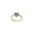 Bague dorée ajustable avec cristal violet en forme de cœur et contour de diamants - Violet