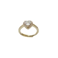 Bague dorée ajustable avec un grand cristal en cœur et un contour pavé brillant - Blanc